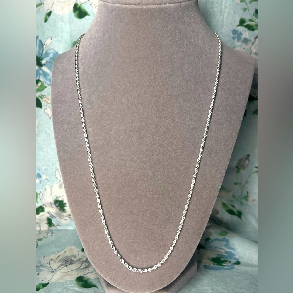 925 Sterling Silver Rope Chain Necklace 2 mm Braided Twisted Cut Chain 30 inches